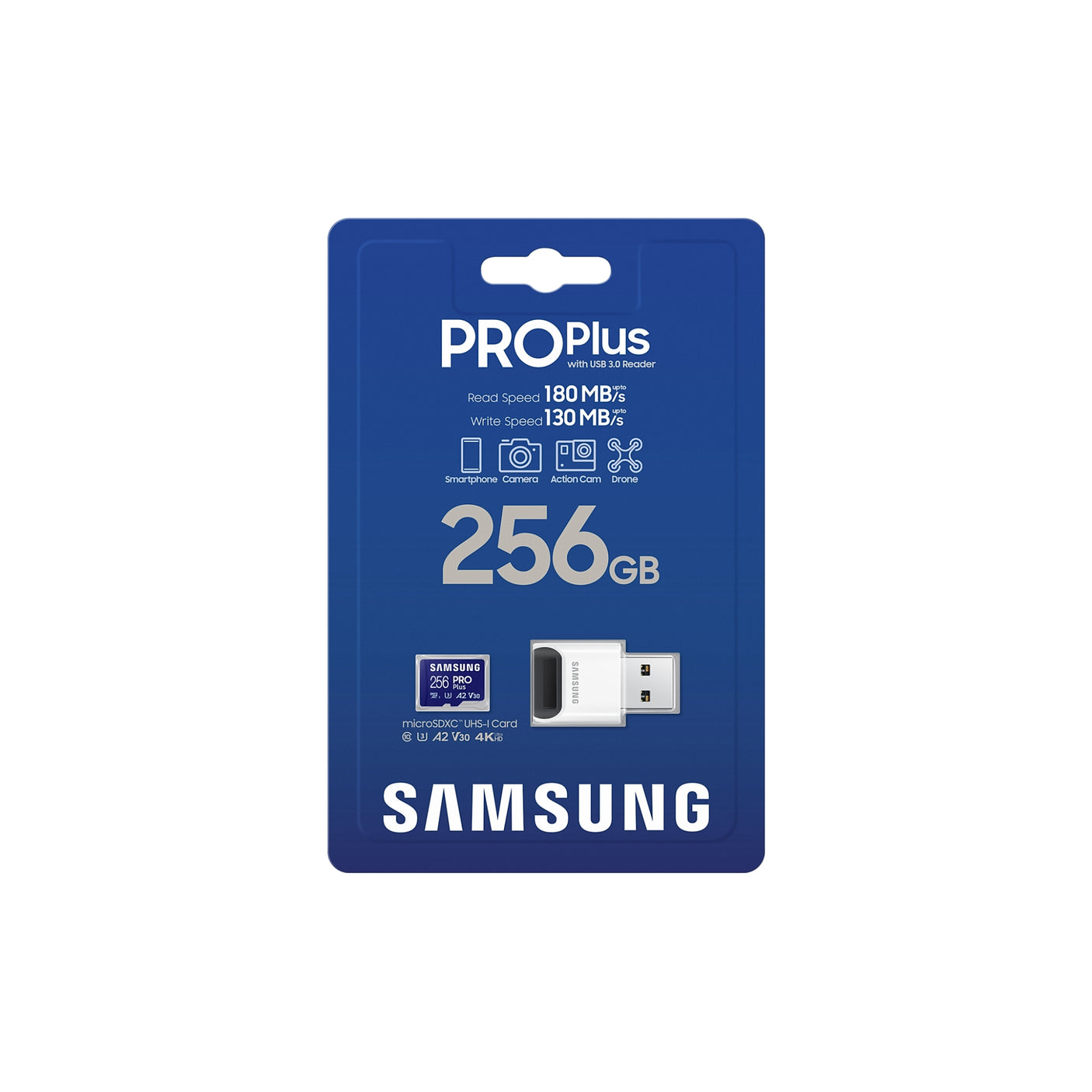 SAMSUNG PRO Plus microSD Memory Card 256GB (2023), USB Card Reader incluso Blue