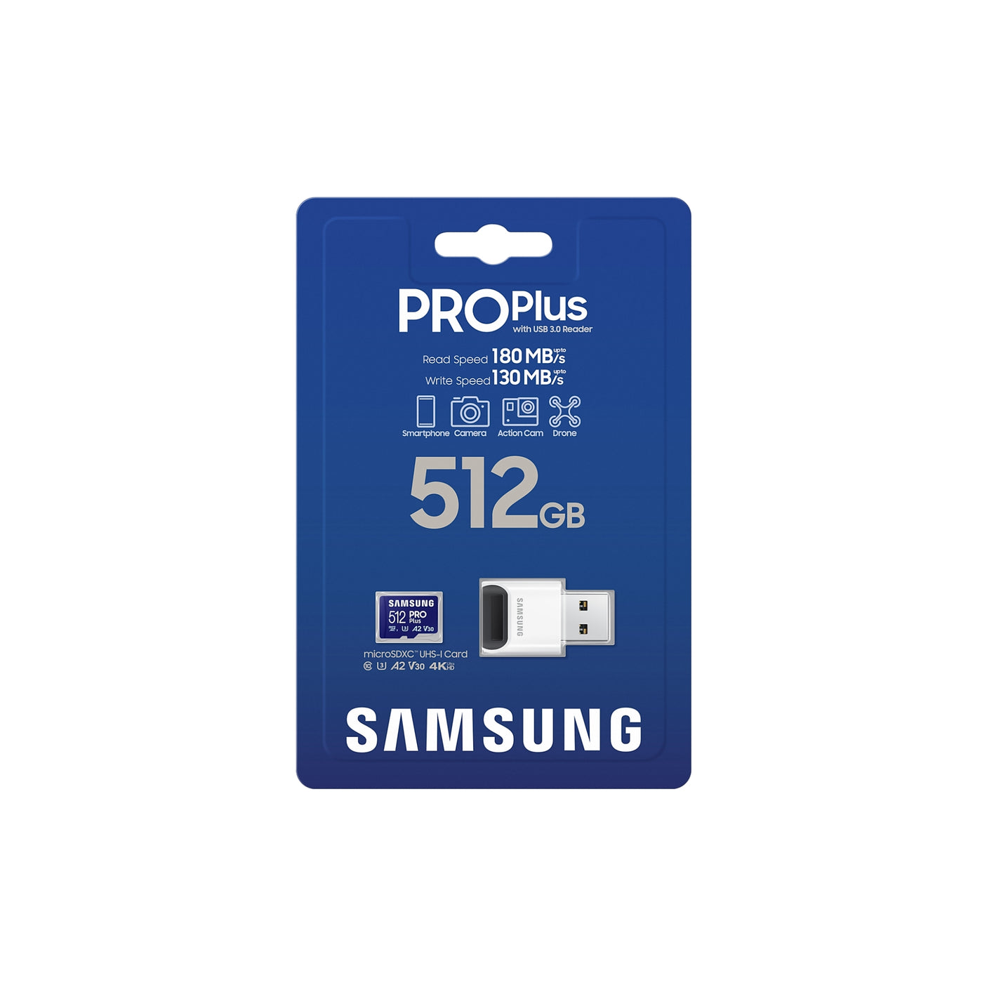 SAMSUNG PRO Plus microSD Memory Card 512GB (2023), USB Card Reader incluso Blue