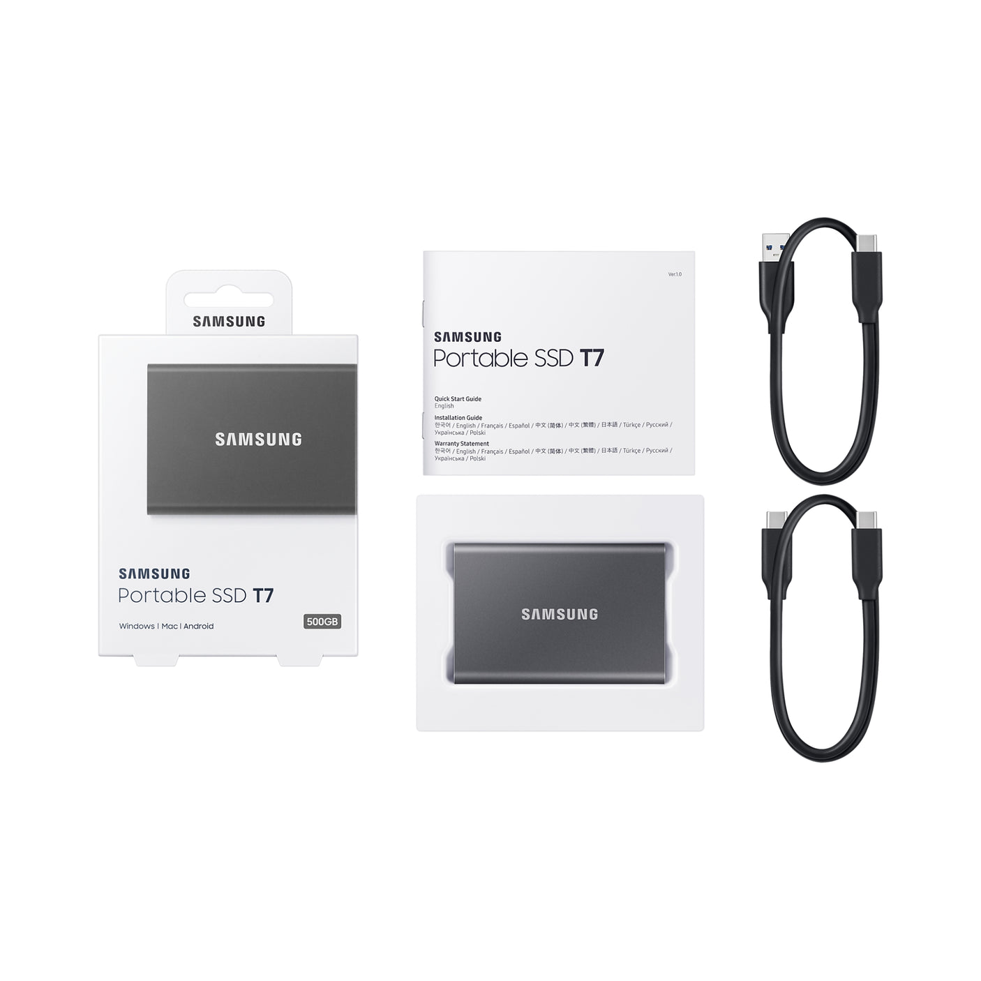 SAMSUNG Portable SSD T7 USB 3.2 500GB Titan Gray