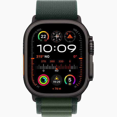 APPLE Watch Ultra 2 GPS + Cellular, Cassa 49 mm in titanio nero con Alpine Loop Verde scuro - Small