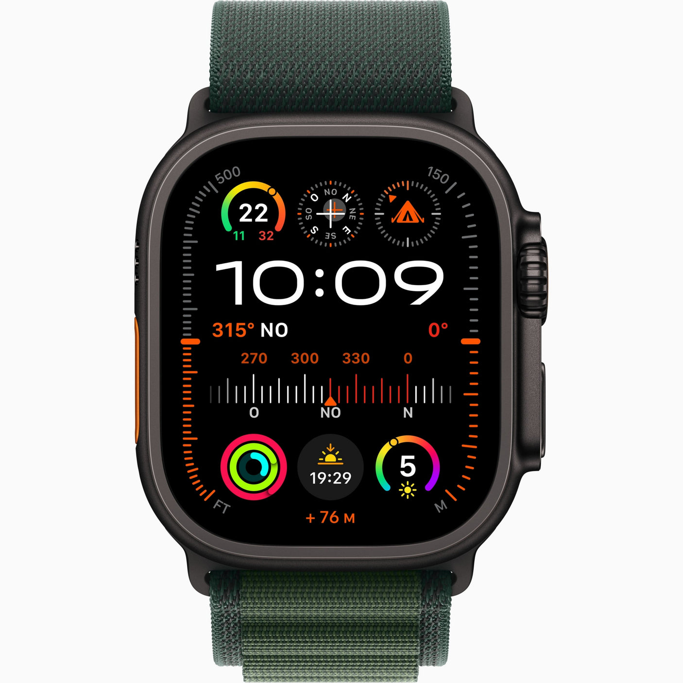 APPLE Watch Ultra 2 GPS + Cellular, Cassa 49 mm in titanio nero con Alpine Loop Verde scuro - Medium